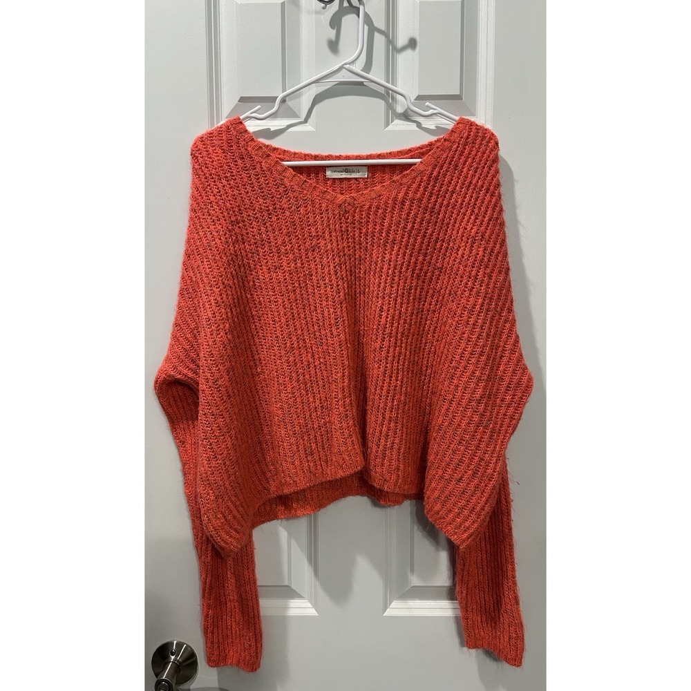 Natural Life Cropped Coral Sweater V Neck Sweater Size L Orange Coral Festive